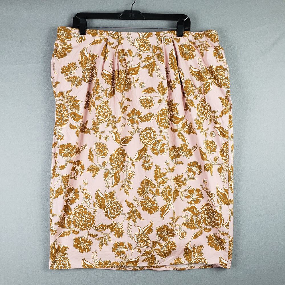 Lane Bryant Plus Size 20 Floral Pencil Skirt Pink Gold Pull On Mod Retro Career